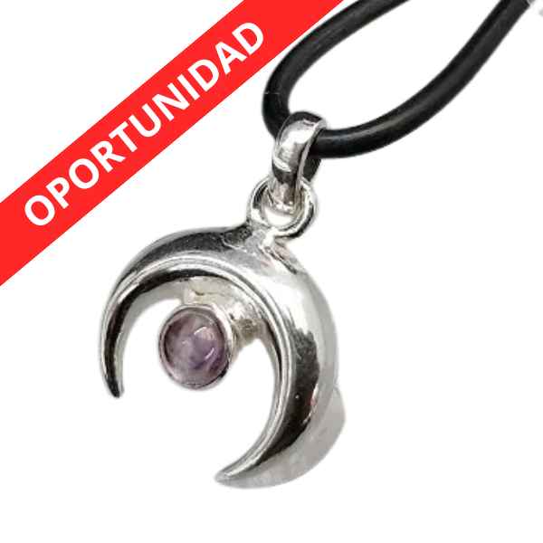 Colgante Media Luna Cabujon Amatista Plateado - Prominer