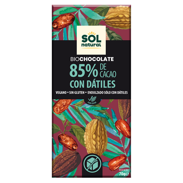 Tableta Chocolate Dark 85% Con Dátiles - Sol Natural