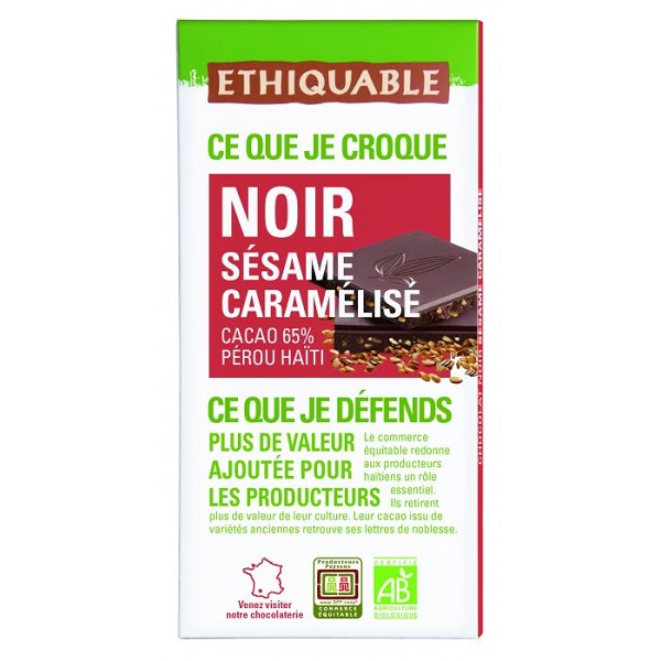 Chocolate Negro Con Sésamo Caramelizado Bio 100 G. - Ethiquable