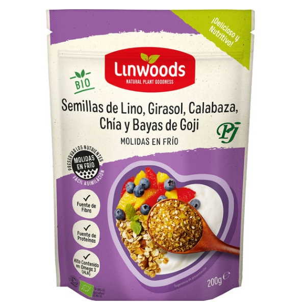 Semillas De Lino Girasol Calabaza Chía Y Bayas De Goji Bio 200 G. - Linwoods