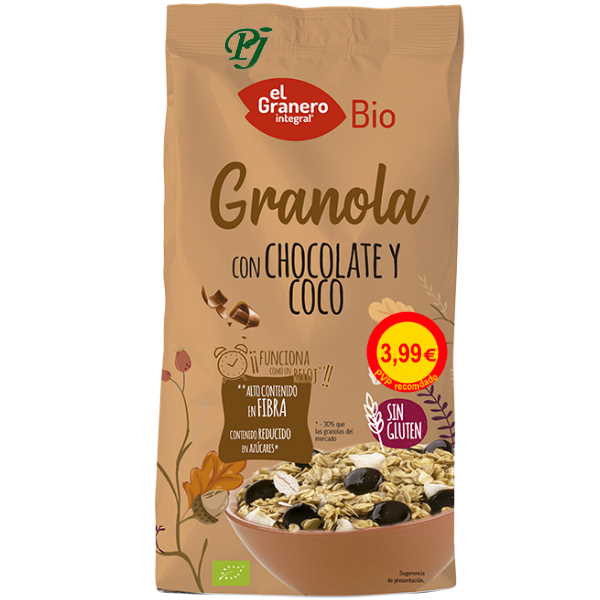 Granola Con Chocolate Y Coco Bio Sin Gluten 350 G. - El Granero