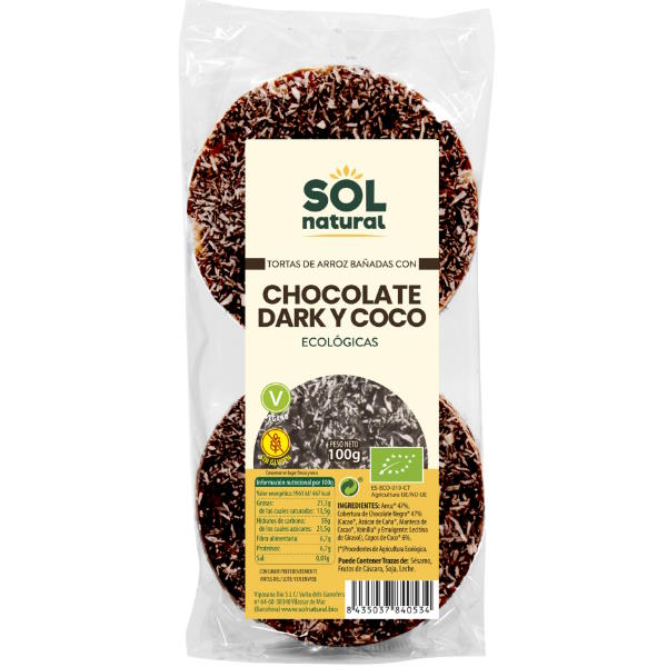 Tortas Arroz Choco Negro Y Coco Bio 100 G. - Sol Natural