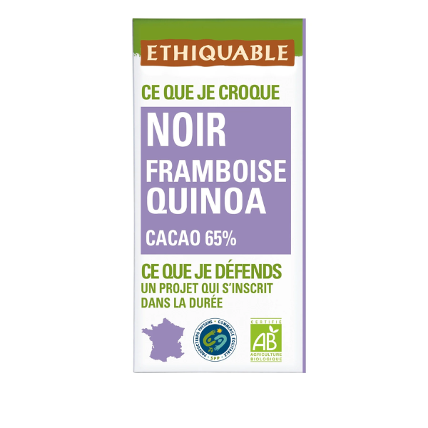 Chocolate Negro 65% Frambuesa Quinoa Bio 100 G. - Ethiquable