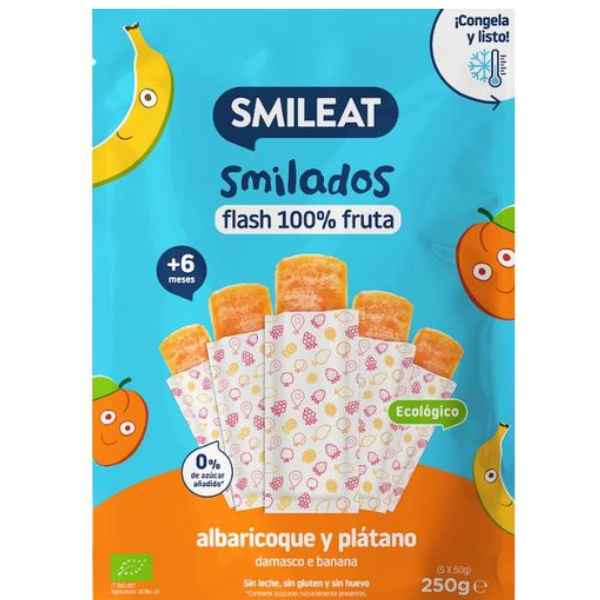 Smilados De Albaricoque Y Plátano Flash 100% Fruta Bio 5X50 G. - Smileat