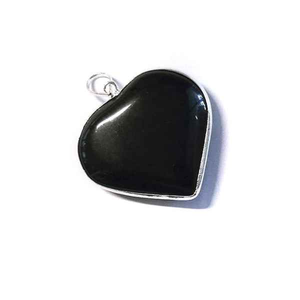 Colgante Corazón Onix Borde Plata - Kunugi