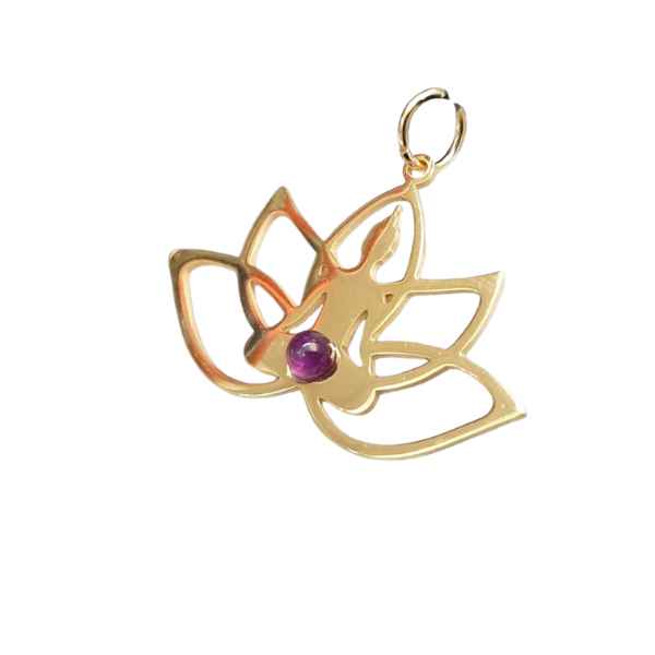 Colgante Acero Dorado Flor De Loto Amatista - Prominer