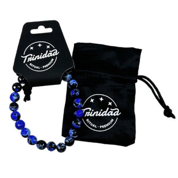 Pulsera Ágata Negra Teñida Azul 8 Mm. - Trinidad