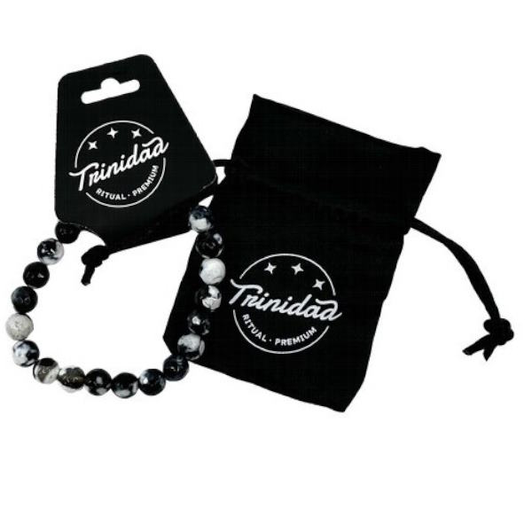 Pulsera Ágata Negra Teñida Blanca 8 Mm. - Trinidad
