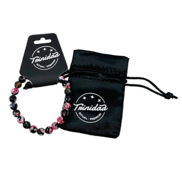 Pulsera Ágata Negra Teñida Rosa 8 Mm. - Trinidad
