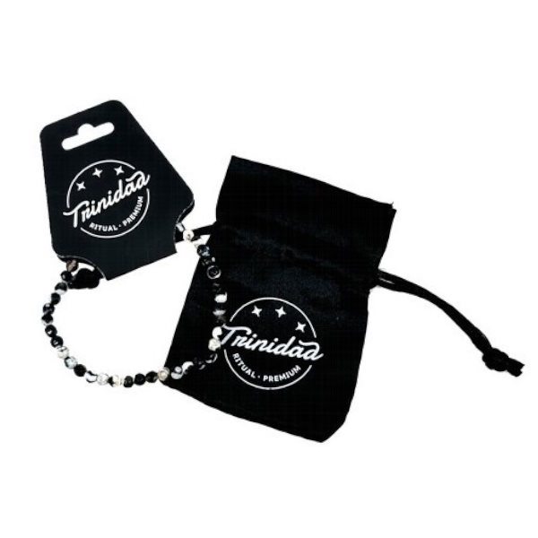 Pulsera Ágata Negra Teñida Blanca 4 Mm. - Trinidad
