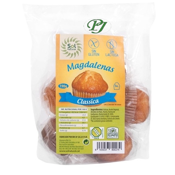 Magdalena Clásica Sin Gluten Sin Lactosa 5 Uds. - Sol Natural