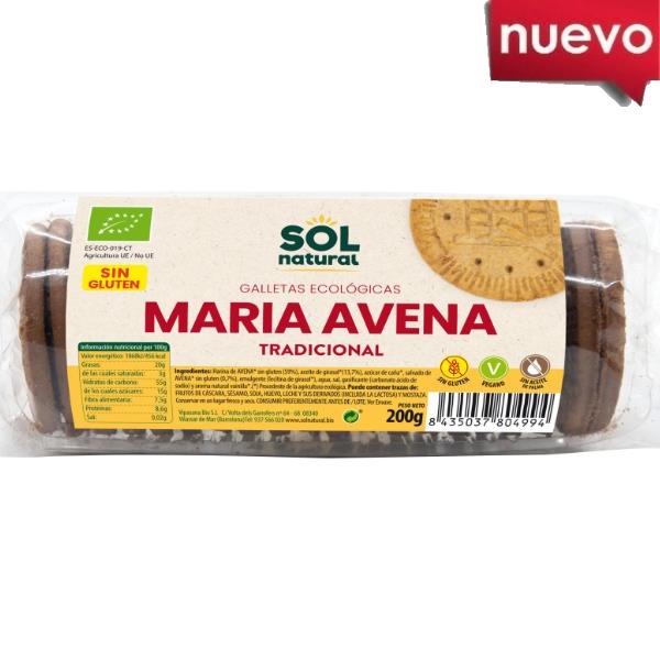 Galletas Avena María Sin Gluten Bio 200 G. - Sol Natural