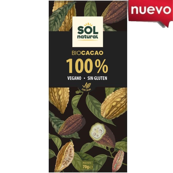 Tableta Cacao Puro 100 % Bio 70 G. - Sol Natural