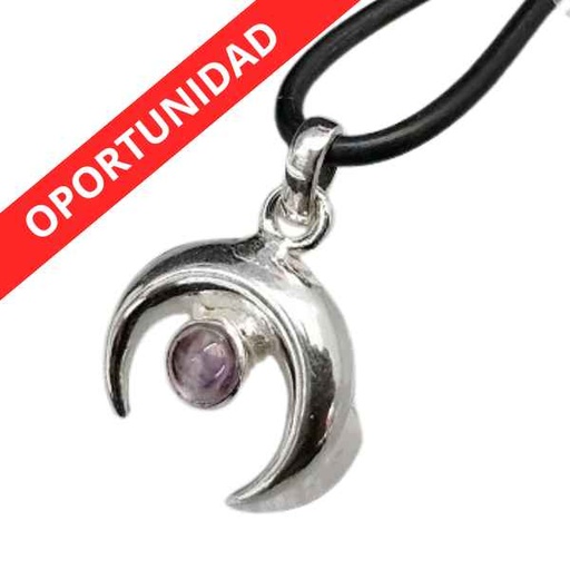 [100624] Colgante Media Luna Cabujon Amatista Plateado - Prominer