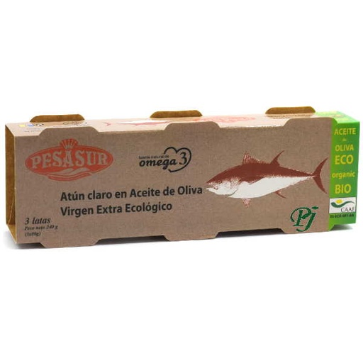 [030440] Atún Claro Aceite Oliva Virgen Extra 3 x 80 G. - Pesasur