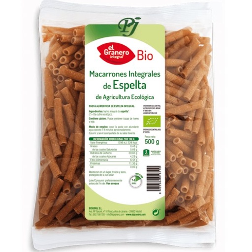 [04524] Macarrones De Trigo Espelta 500 G. - El Granero