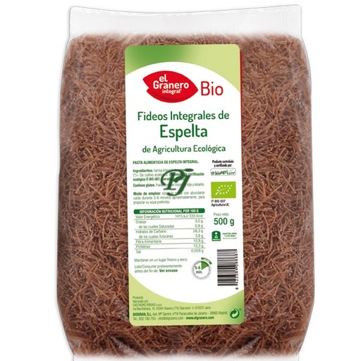[045360] Fideos Integrales Espelta Bio 500 G. - El Granero