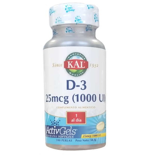 [0503108] Vitamina D3 1000 Ui. 100 Cápsulas - Kal