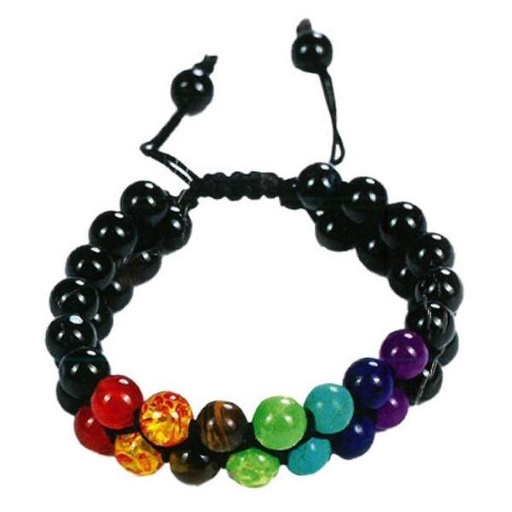 [100717] Pulsera Doble Onix Negro 7 Chakras 8 Mm. - Trinidad