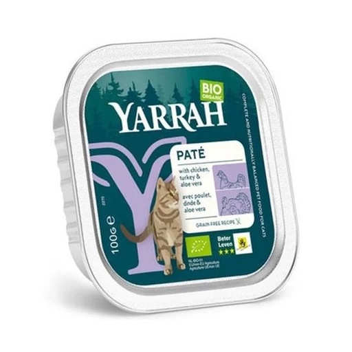 [600059] Comida Gato Tarrina Paté Con Ternera Y Pollo Bio 100 G. - Yarrah