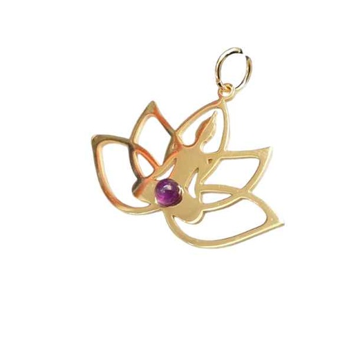 [700262] Colgante Acero Dorado Flor De Loto Amatista - Prominer