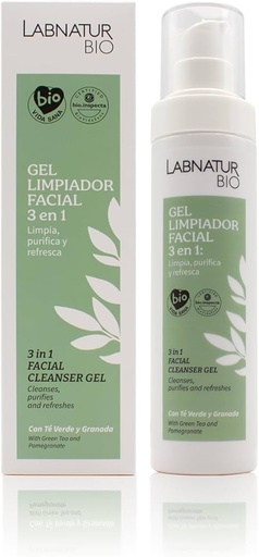 [600145] Gel Limpiador Facial 3 En 1 Té Verde Y Granada 150 Ml. - Labnatur