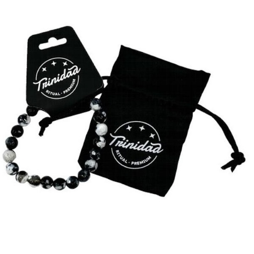 [100707] Pulsera Ágata Negra Teñida Blanca 8 Mm. - Trinidad