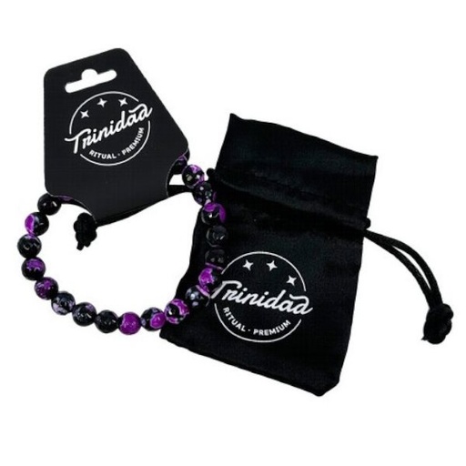 [100705] Pulsera Ágata Negra Teñida Morada 8 Mm. - Trinidad