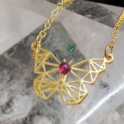 [100359] Collar Acero Dorado Mariposa Amatista - Prominer