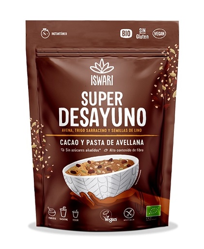 [041272] Súper Desayuno Cacao Y Pasta Avellana 360 G. - Iswari