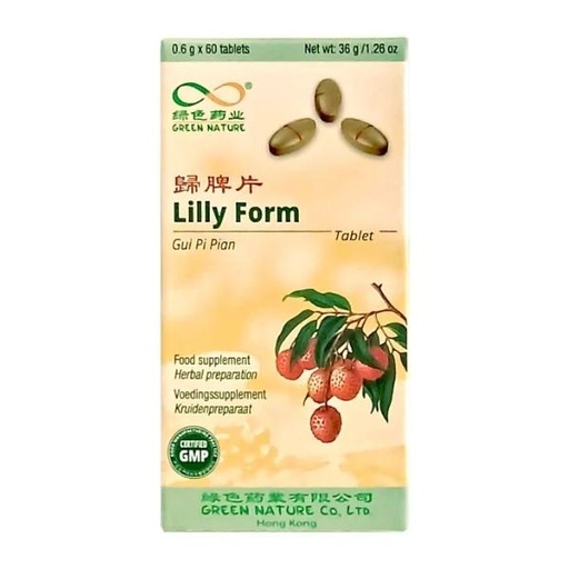[053066] Fórmula China 06 Lilly Form Reconstituyente Virilidad (Gui Pi Pian) 60 Tabletas - Green Nature