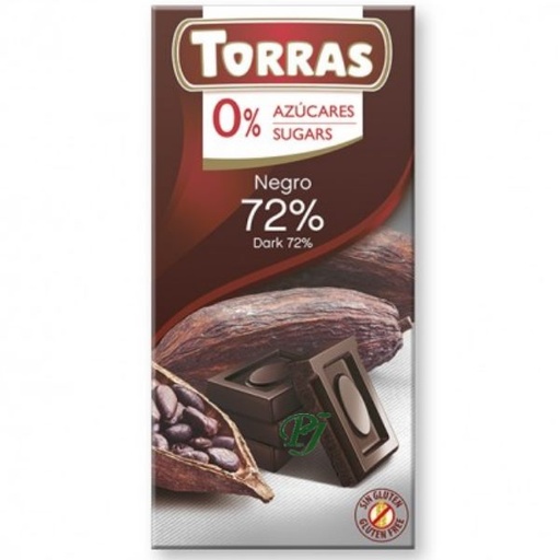 [203750] Chocolate Negro Sin Azúcar 72% Cacao 75 G. - Torras