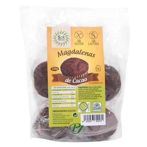 [204062] Magdalena Rellena Chocolate Sin Gluten Sin Lactosa 5 Uds. - Sol Natural