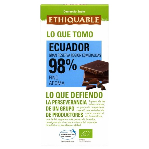 [204096] Chocolate Puro Cacao 98% Ecuador Bio 100 G. - Eathica