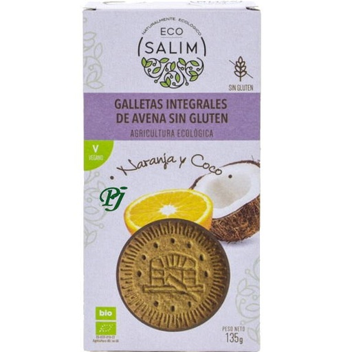 [205303] Galletas Integrales Avena Sin Gluten Naranja Y Coco Bio 135 G. - Eco Salim