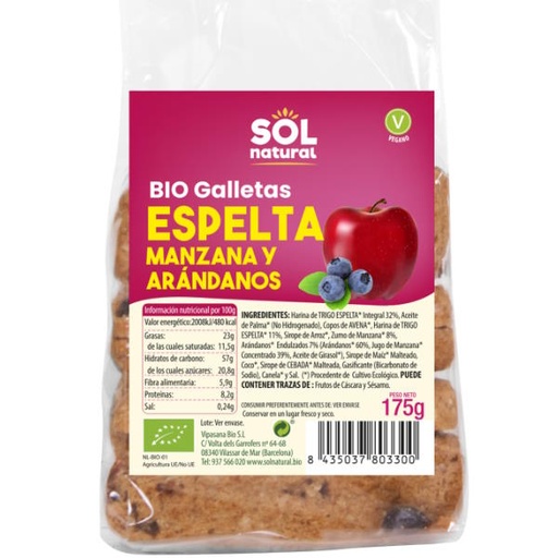 [205629] Galletas Espelta Manzana Arándano Bio 175 G. - Sol Natural