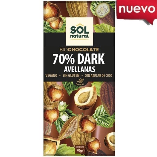 [205655] Tableta Choco Dark 70 % Avellana Bio 70 G. - Sol Natural