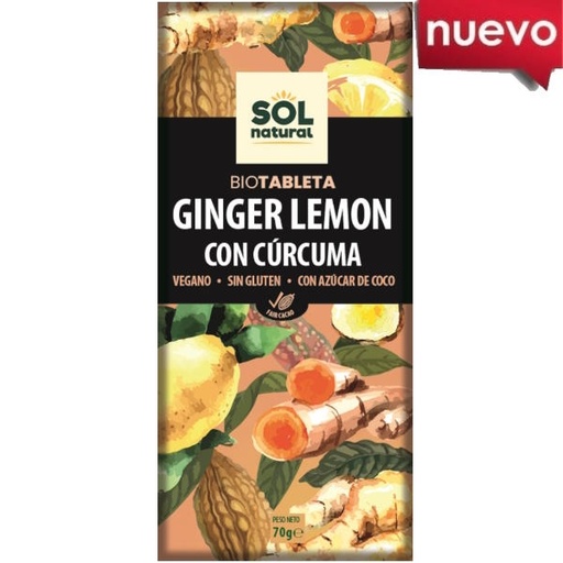 [205656] Tableta Choco Jengibre Limón Cúrcuma Bio 70 G. - Sol Natural